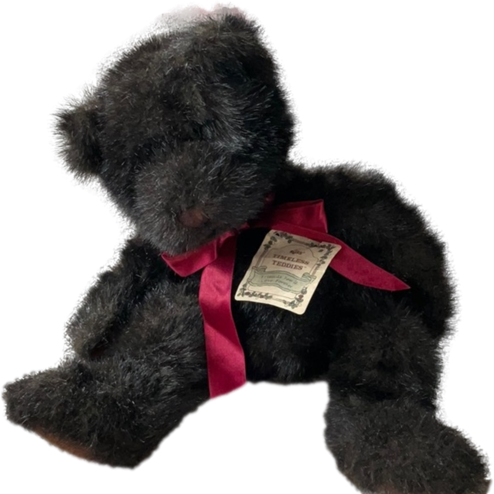VINTAGE RUSS TIMELESS TEDDIES DARK BROWN COLLECTABLE BEAR WITH RED BOW